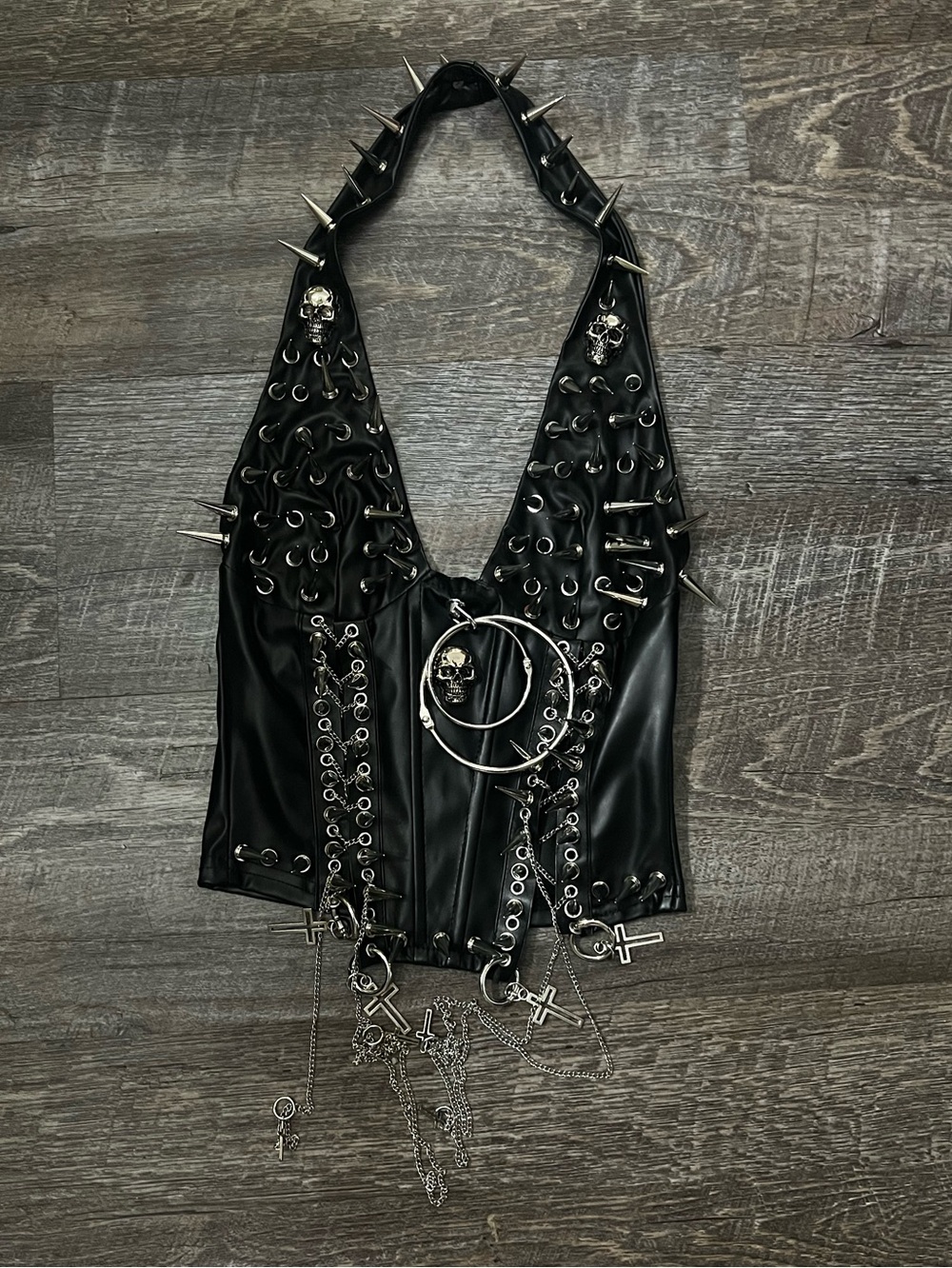 Mud Sweat - Halter PU Leather Spiked Top - Size S - Picture 2 of 3